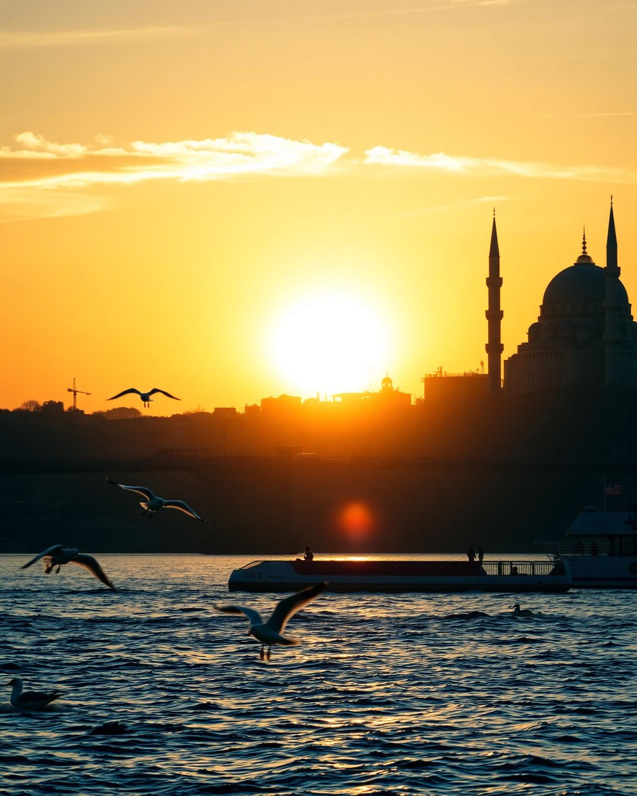 Istambul ao pôr do sol no Bósforo